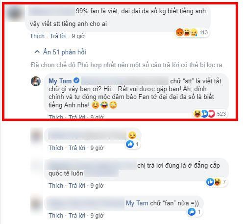 Mỹ Tâm bật lại trước lời bình luận kém duyên của netizen