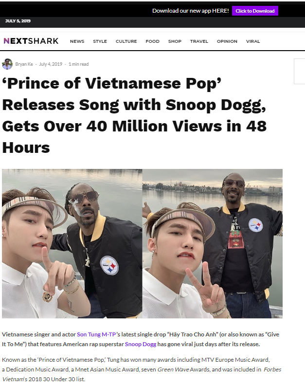 Sơn Tùng M-TP được báo chí nước ngoài ưu ái gọi: Hoàng Tử V-POP