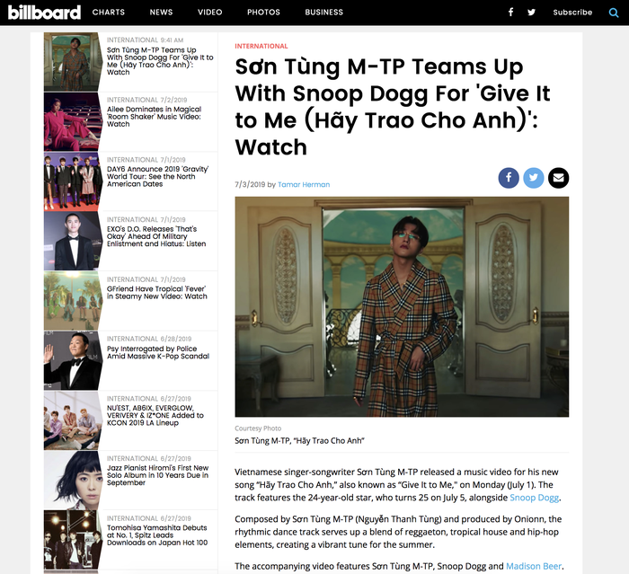 Sơn Tùng M-TP được báo chí nước ngoài ưu ái gọi: Hoàng Tử V-POP
