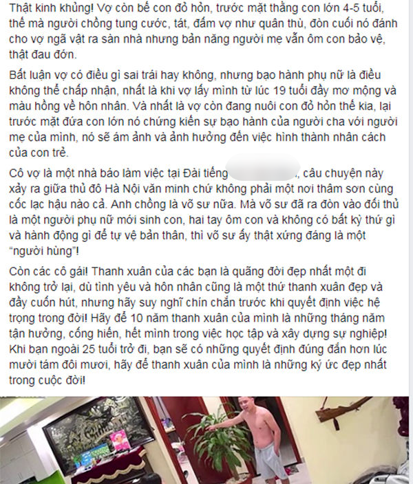 Chồng võ sư tung cước đá vợ mới sinh con ngã vật ra sàn