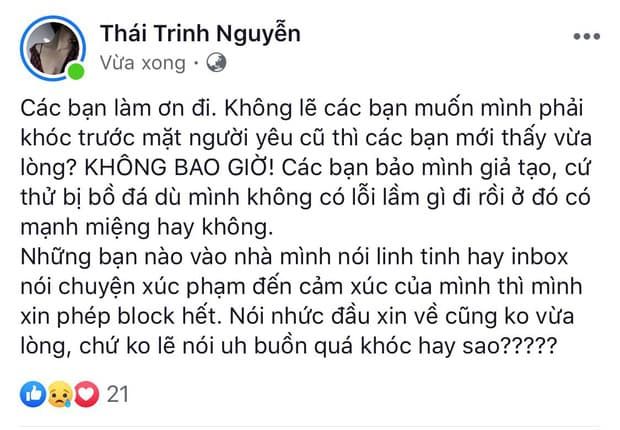 Đáp trả anti-fan, Thái Trinh vô tình tiết lộ bị bồ đá dù không có lỗi
