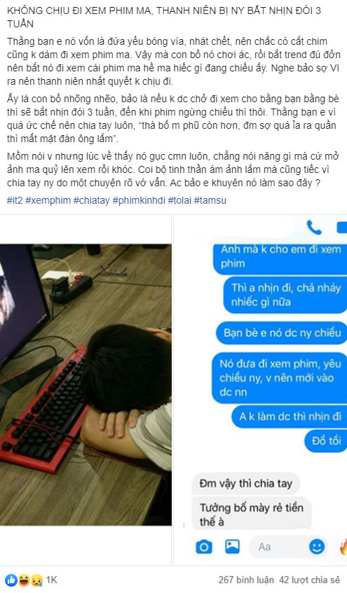 Người yêu bắt nhịn đói 3 tuần vì yếu bóng vía không xem được phim ma