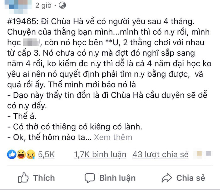 Thanh niên đi chùa Hà về có người yêu, nhưng từ thẳng thành cong