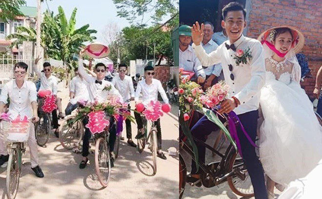 Đám cưới đẹp nhất thôn quê: Hàng chục trai làng hot boy đạp xe đến đón dâu làm ai cũng thích thú-1