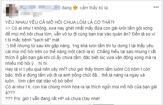 Sự thật: Con trai thường thích ngửi mùi mồ hôi của bạn gái