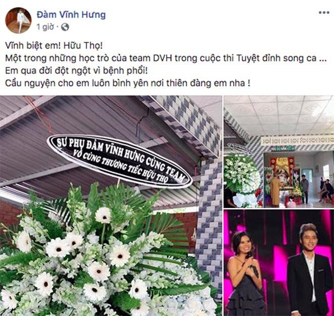 CĐM tiếc thương học trò Đàm Vĩnh Hưng qua đời vì viêm phổi cấp tính