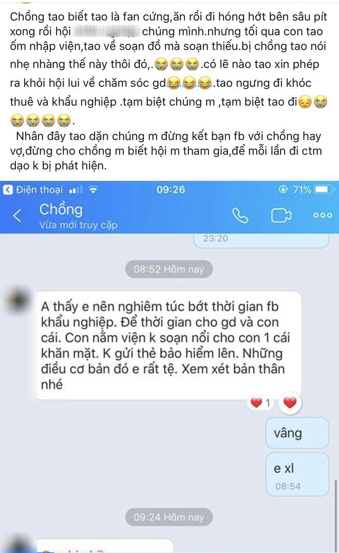 Thường khẩu nghiệp trên MXH, vợ bỉm sữa câm nín khi bị chồng nhắc nhở