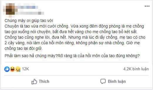 Của hồi môn của cô dâu là tài sản riêng, chồng không được sử dụng
