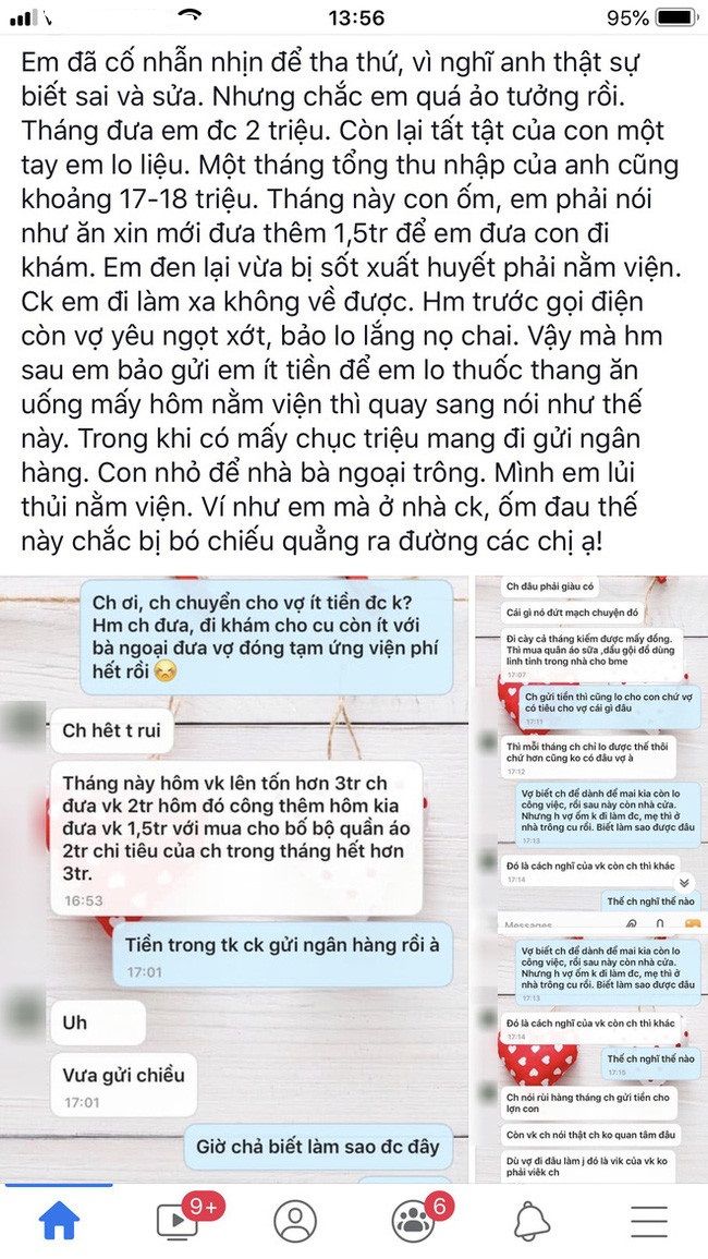 Lương 18 triệu nhưng chồng chỉ chi ra 2 triệu cho con, vợ ốm cũng kệ