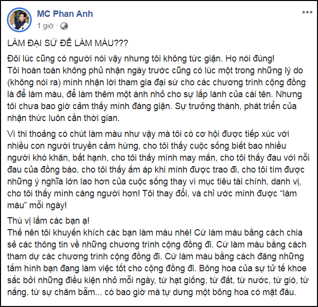 MC Phan Anh thừa nhận tham gia các chương trình cộng đồng để làm màu