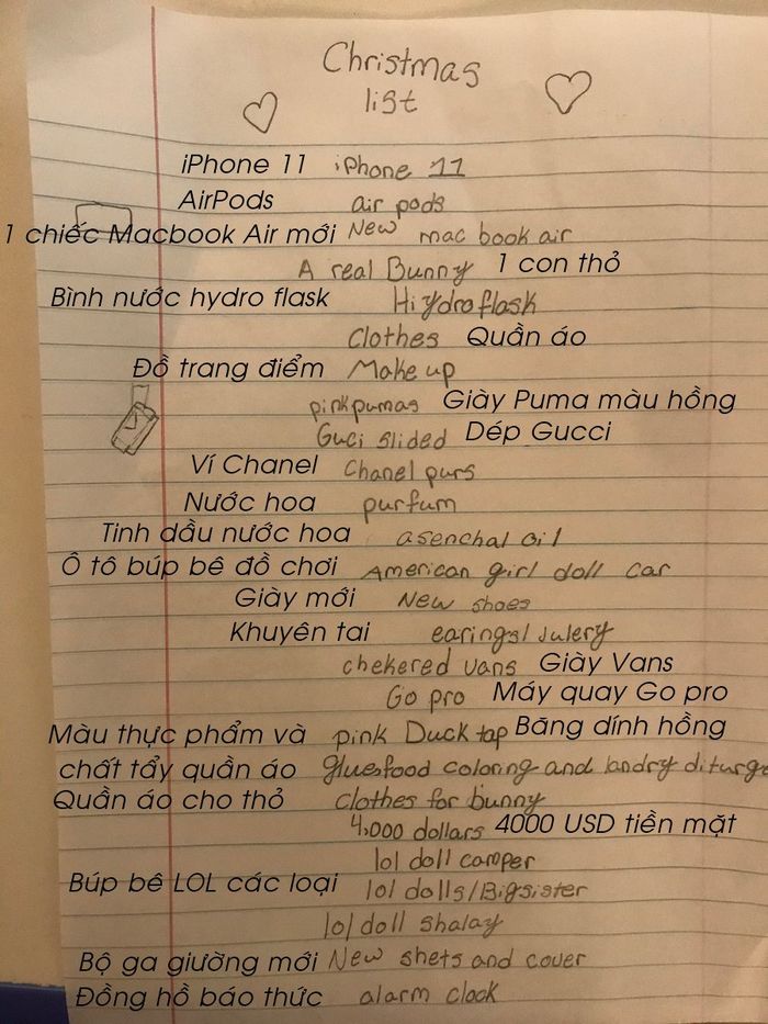 Ông bố nhận được list quà Noel có cả 90 triệu tiền mặt của con gái