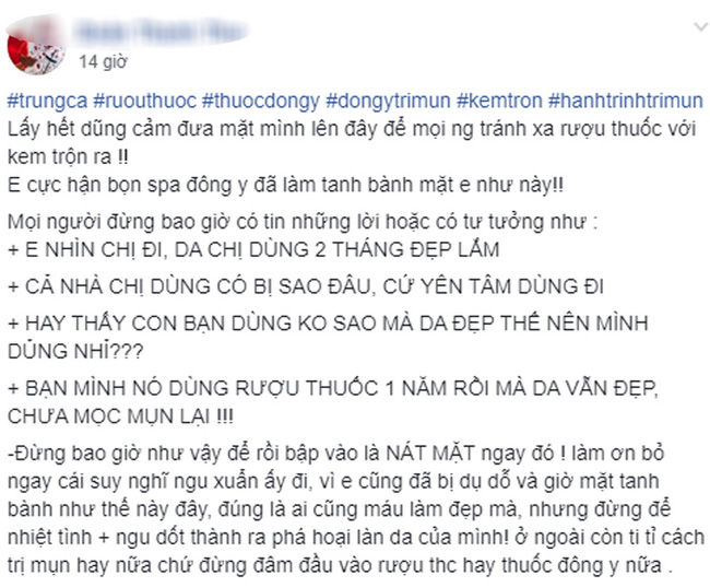 Da mặt cô gái bị tàn phá nặng nề vì sử dụng rượu thuốc để trị mụn