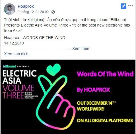 Hoaprox góp mặt trong Billboard Presents Electric Asia Volume Three