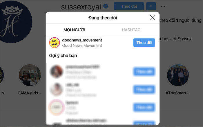 Instagram có 10 triệu fan, Harry - Meghan chỉ theo dõi 1 người