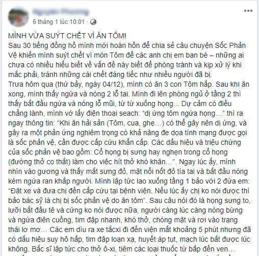 Sốc phản vệ khi ăn hải sản, cô gái trẻ suýt tử vong