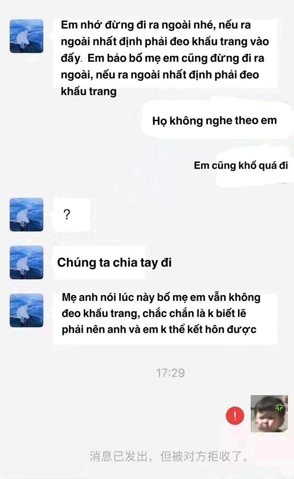 Thanh niên quyết chia tay vì bố mẹ bạn gái không chịu đeo khẩu trang
