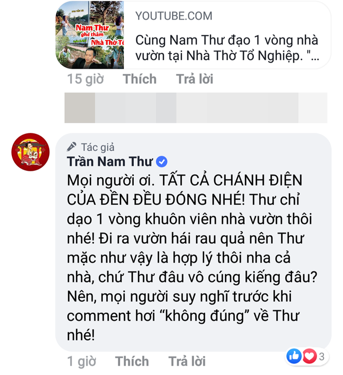 Nam Thư giải thích vì bị chỉ trích mặc hở hang khi đến nhà thờ Tổ
