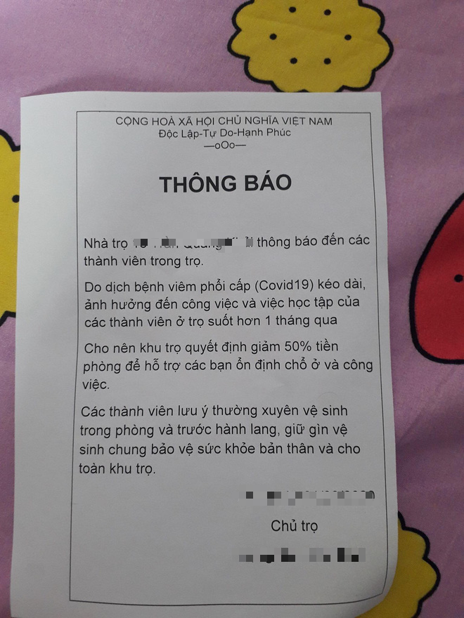 Chủ trọ ở Hà Nội, TP HCM đồng loạt giảm 50% tiền phòng vì dịch