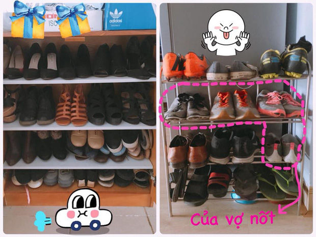Góc kể khổ: Giày đã ít còn bị chiếm chỗ, nhìn tủ giày toàn của vợ thôi