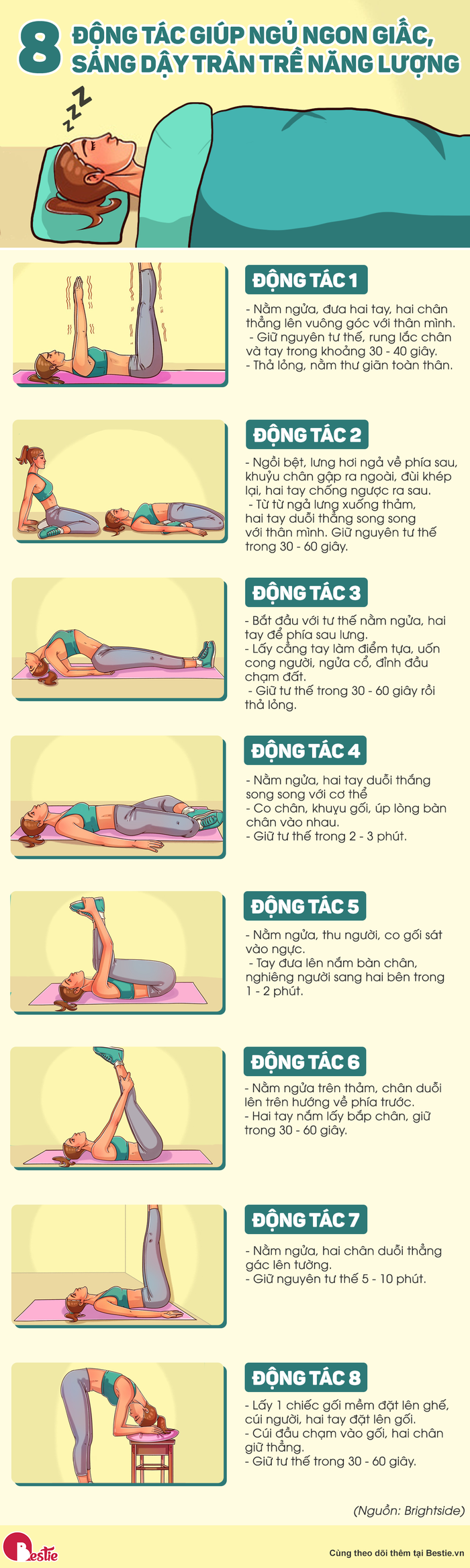 8 bài tập giúp ngủ ngon: thả lỏng người, gác chân lên tường