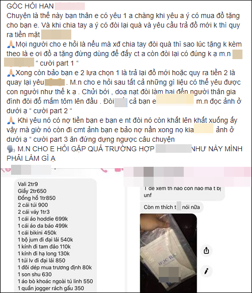 Vừa chia tay thanh niên đã đòi bạn gái 17 triệu tiền quà