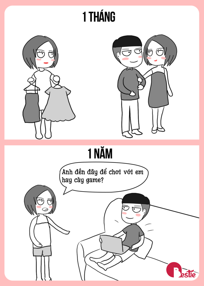 Sự khác biệt hài hước giữa tình yêu 1 tháng và 1 năm