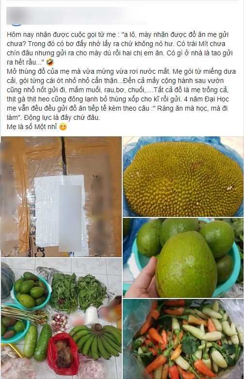 Cô gái mừng rớt nước mắt khi nhận đồ tiếp tế của bố mẹ ở quê