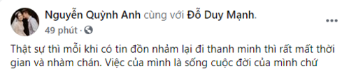 Quỳnh Anh khẳng định chồng vẫn yêu thương sau tin đồn thất thiệt