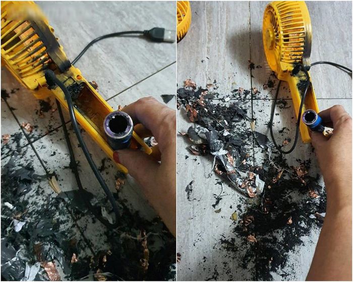 Vừa cắm sạc 30 phút quạt mini đã phát nổ, mẹ Hà Nội lên tiếng cảnh báo