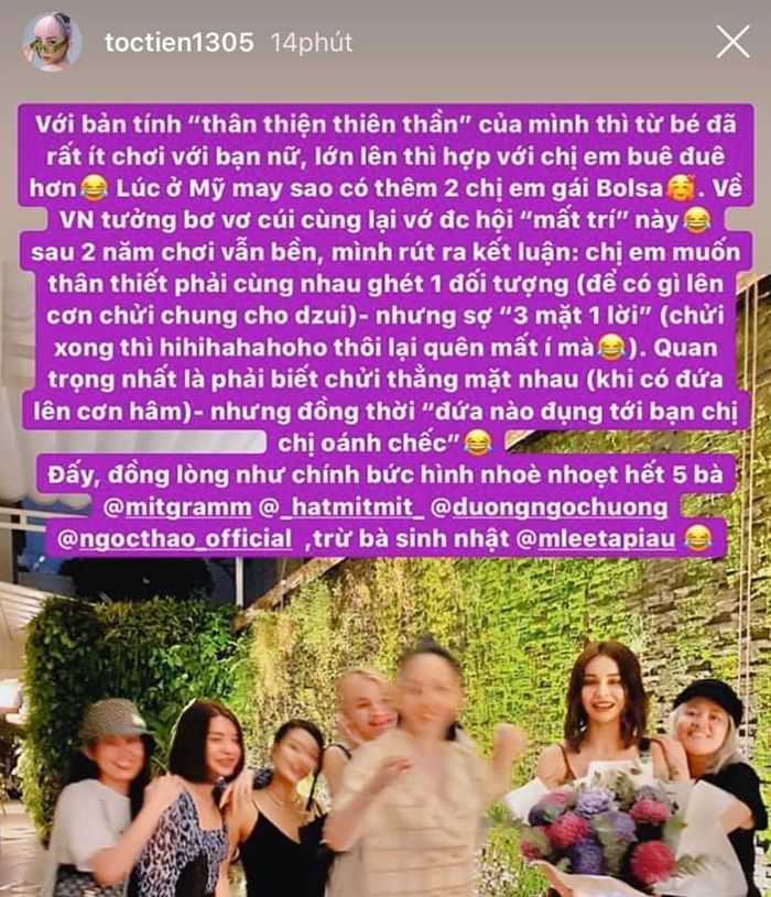 Giữa thời điểm hội bạn Chi Pu rạn nứt, Tóc Tiên chia sẻ gây chú ý