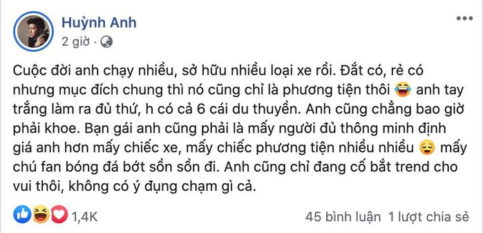 Bị CĐM tố nói kháy Quang Hải, Huỳnh Anh: Anh bắt trend cho vui thôi!