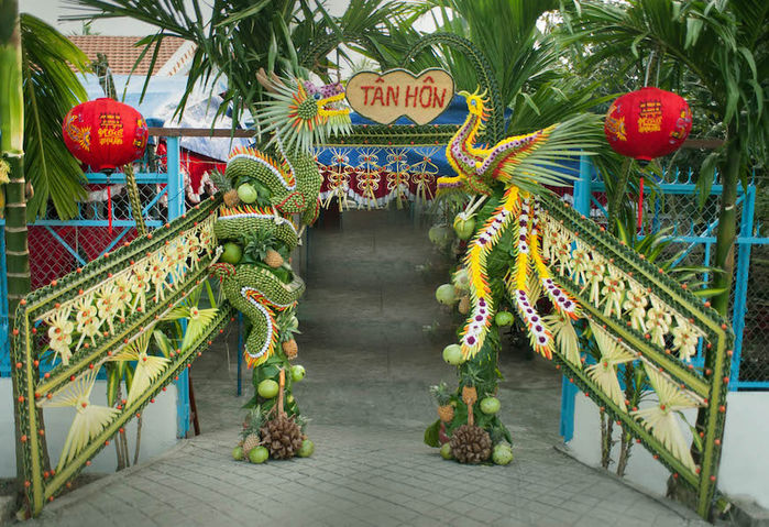 Cổng cưới lá dừa đẹp ngỡ ngàng ở đám cưới miền Tây