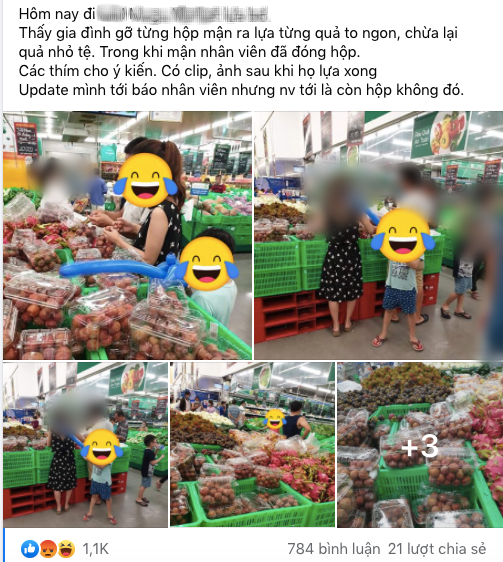 Người phụ nữ bóc hộp mận đóng sẵn, lựa chán chê còn lại vứt chỏng chơ