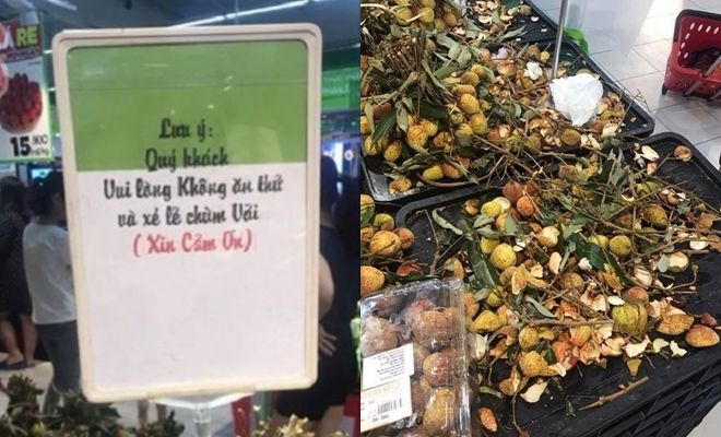 Người phụ nữ bóc hộp mận đóng sẵn, lựa chán chê còn lại vứt chỏng chơ