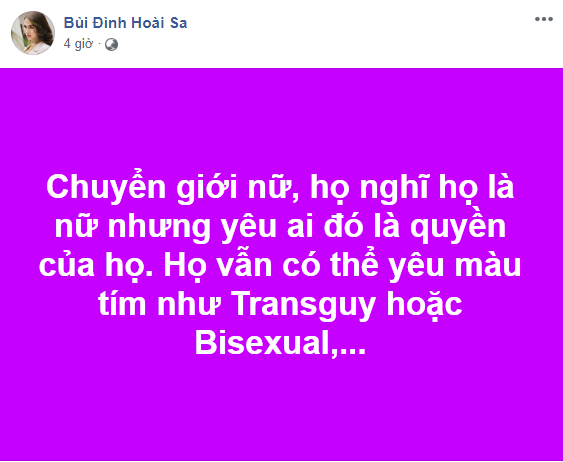 Hoài Sa: Người chuyển giới nữ muốn yêu ai là quyền của họ