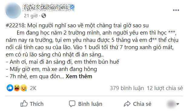 Cô gái than trời vì yêu phải anh chàng giờ cao su, CĐM: “Vote chia tay