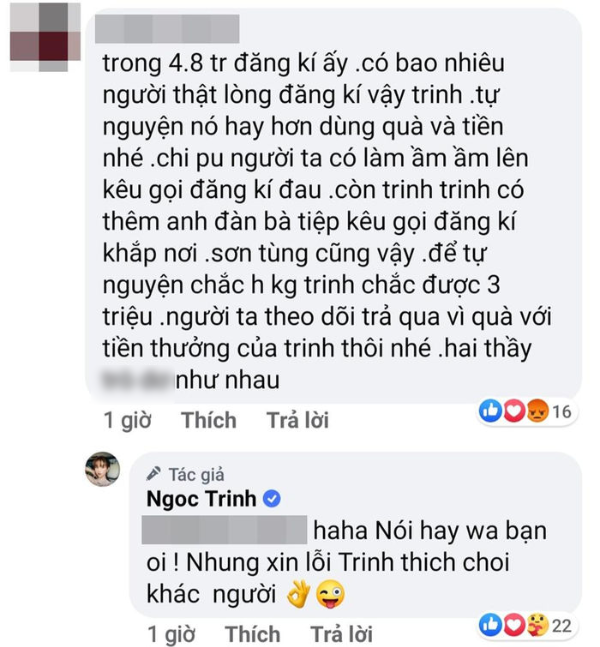 Ngọc Trinh đáp trả khi bị mỉa mai dùng chiêu trò tăng người theo dõi