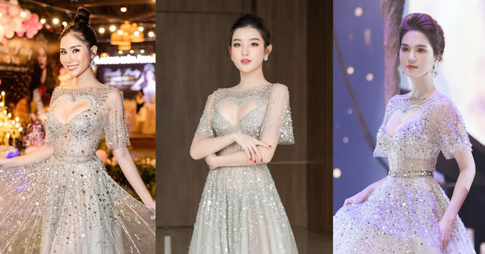 Ngọc Trinh - Huyền My đụng hàng váy khoét ngực trái tim: Ai đẹp hơn?
