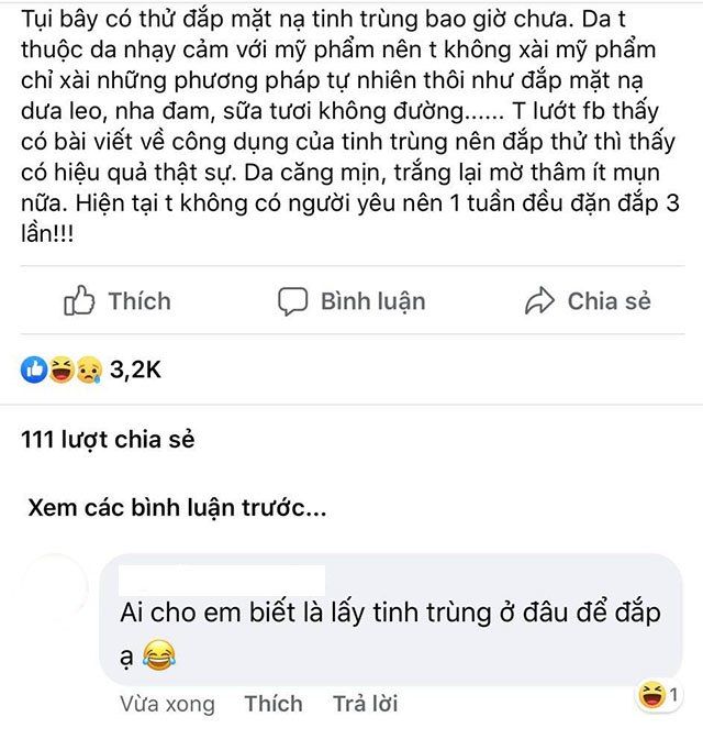 Chị em xôn xao dùng mặt nạ tinh trùng: Có công dụng và cả rủi ro
