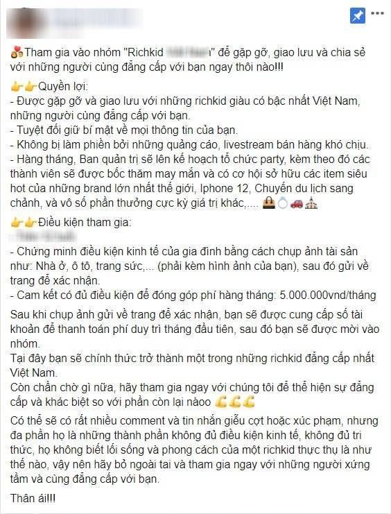 Ái nữ nhà giàu lên tiếng không liên quan tới fanpage tuyển rich kid