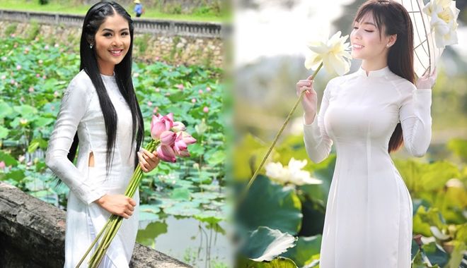 Những bộ ảnh diện áo dài trắng chụp bên đầm sen của mỹ nhân Việt