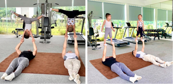 Quốc Cơ - Quốc Nghiệp khoe hình ảnh hai con trai tập luyện