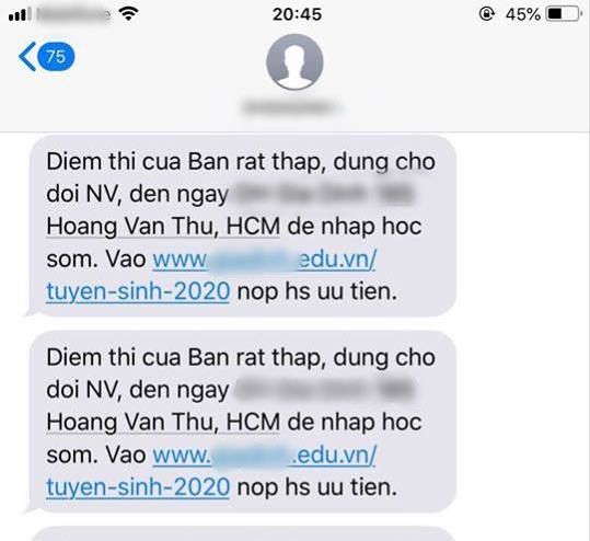 1 trường ĐH nhắn tin chê điểm thí sinh thấp, yêu cầu nhập học sớm