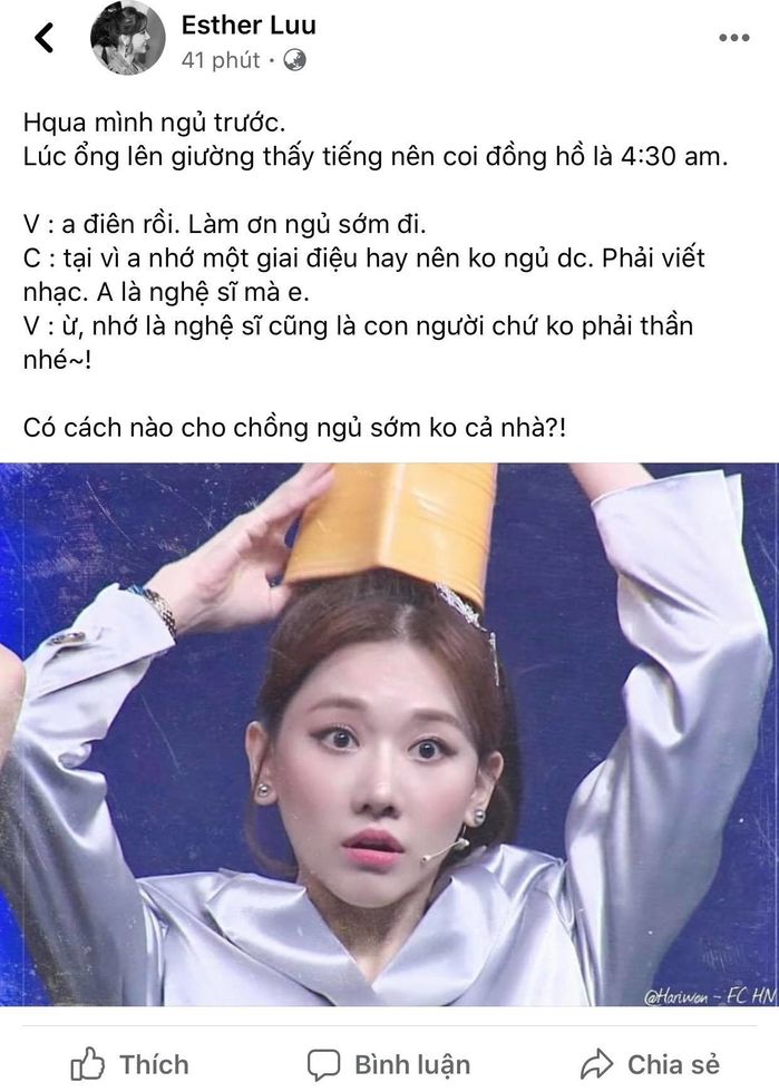 Hari Won nhắc nhở khi Trấn Thành viết nhạc giữa đêm không chịu ngủ