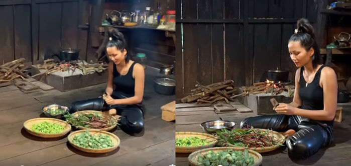 H'Hen Niê mặt mộc tưới rau, nấu cơm bằng bếp củi khi về quê