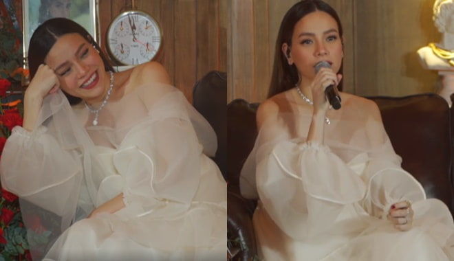 Hồ Ngọc Hà tiếp tục ngồi hát để giấu bụng bầu 7 tháng