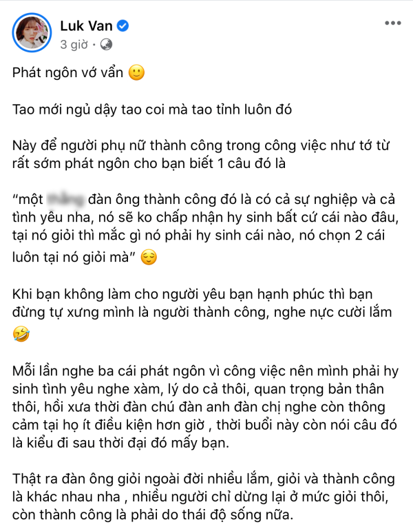 Nữ đạo diễn Luk Vân chỉ trích phát ngôn tình yêu của ViruSs