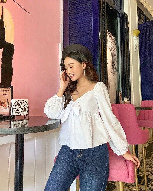 Nàng bụng mỡ hóa mi nhon nếu chọn áo kẻ sọc, áo blouse nhấn eo