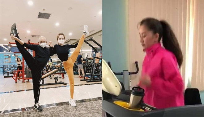Sao Việt tập gym mùa dịch: Hết đeo khẩu trang lại mặc áo mưa phòng bị