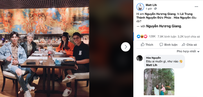 Matt Liu, Hương Giang đi ăn sau sóng gió, còn cà khịa hi em